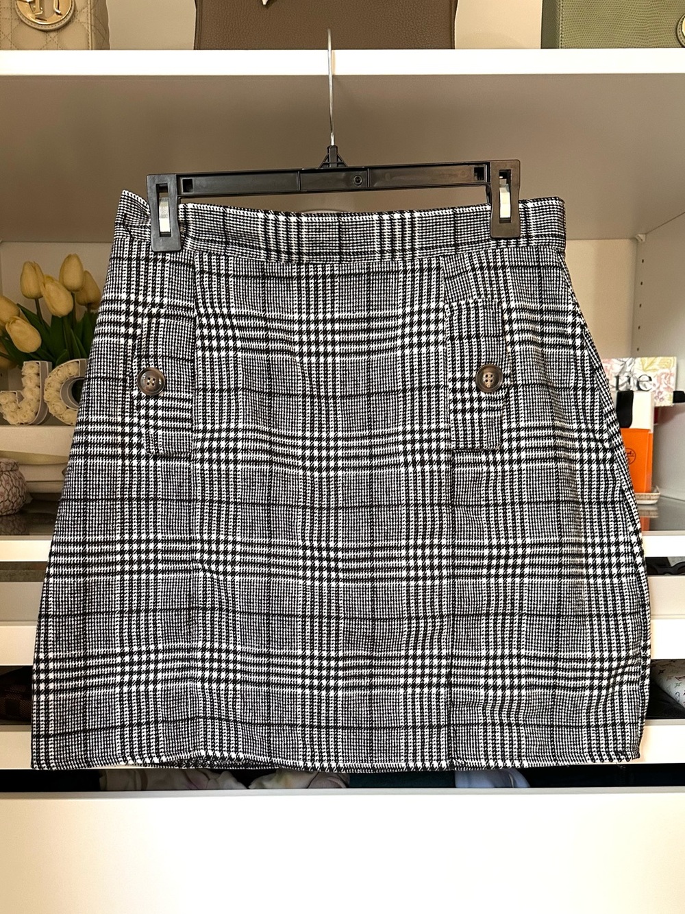 SHEIN Black & White Plaid Skirt